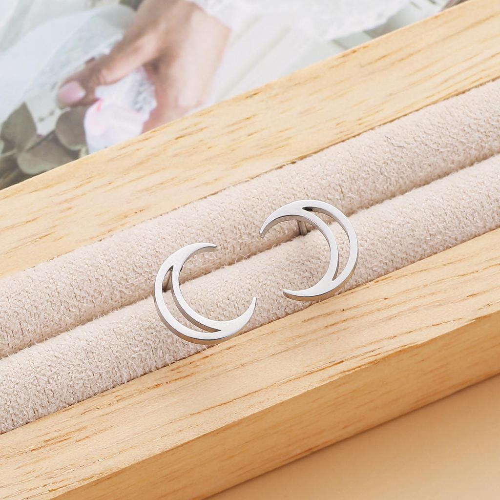 Moon Stud Stainless Steel Fashion Earrings