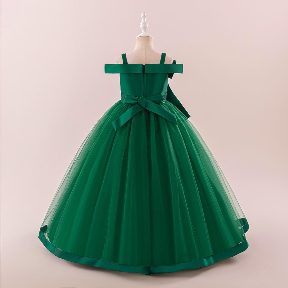 Flower Girl Princess Dress For Weddings Summer Kid Formal Bow Long Gown For School Evening Party Children New Year Cloth  ALP-0028