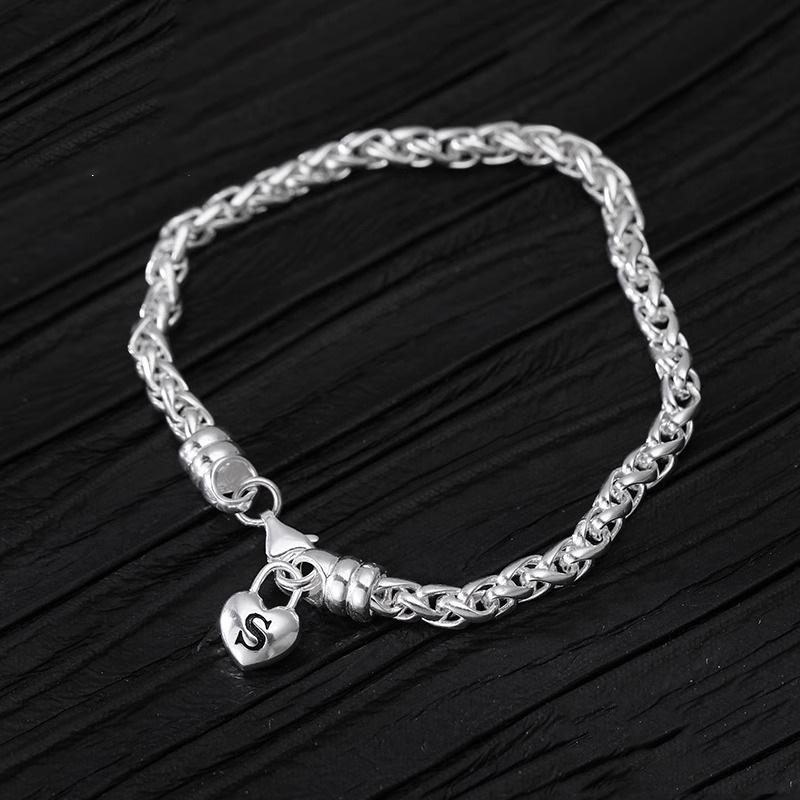 PANJBJ 925 Silve Beads Letters Bracelet for Women Girl Gift Punk Good Luck Simplicity Jewelry