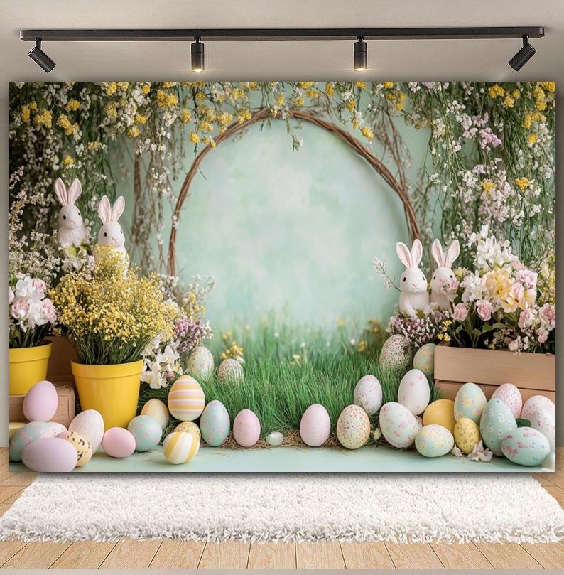 Spring Easter Photography Backdrop Wood Board Flowers Rabbits Eggs Kids Birthday Baby Shower Spring Party Decor Photo Background