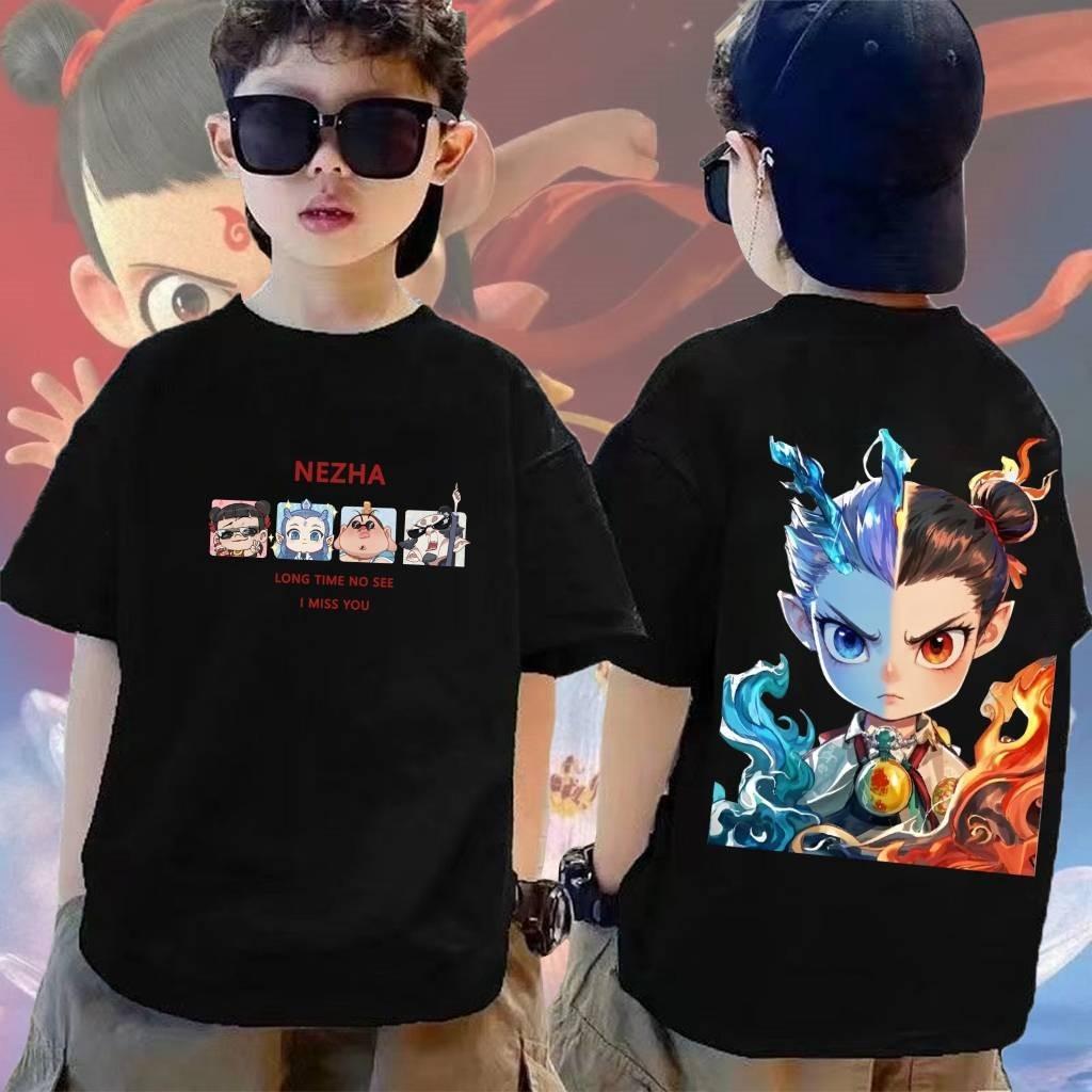 Nezha Clothes Cartoon Nezha Ao Ice Printed Clothes Loose Short Sleeves 150