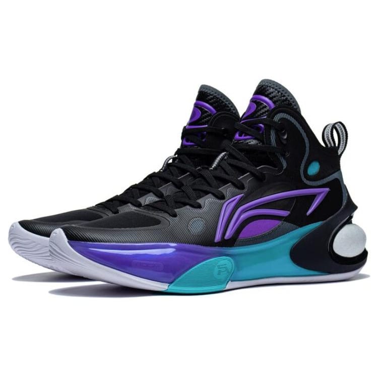 Li Ning YuShuai 17 Cushioning, Wear Resistant Mid Top Basketball Shoes Men's Black Purple ABAT043-9