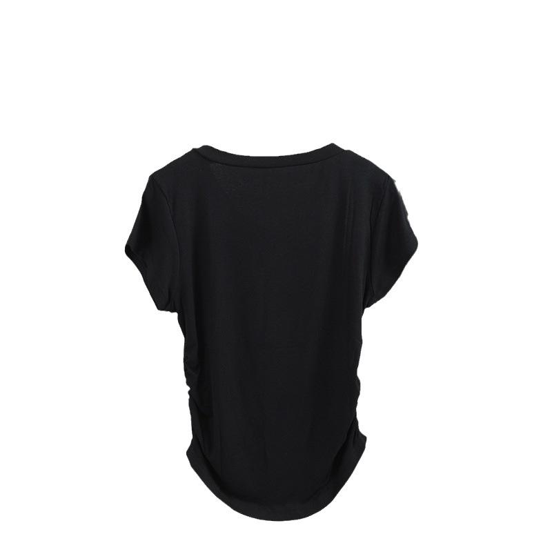 Women's V-Neck Short-Sleeved Pleated Waist Slimming Top