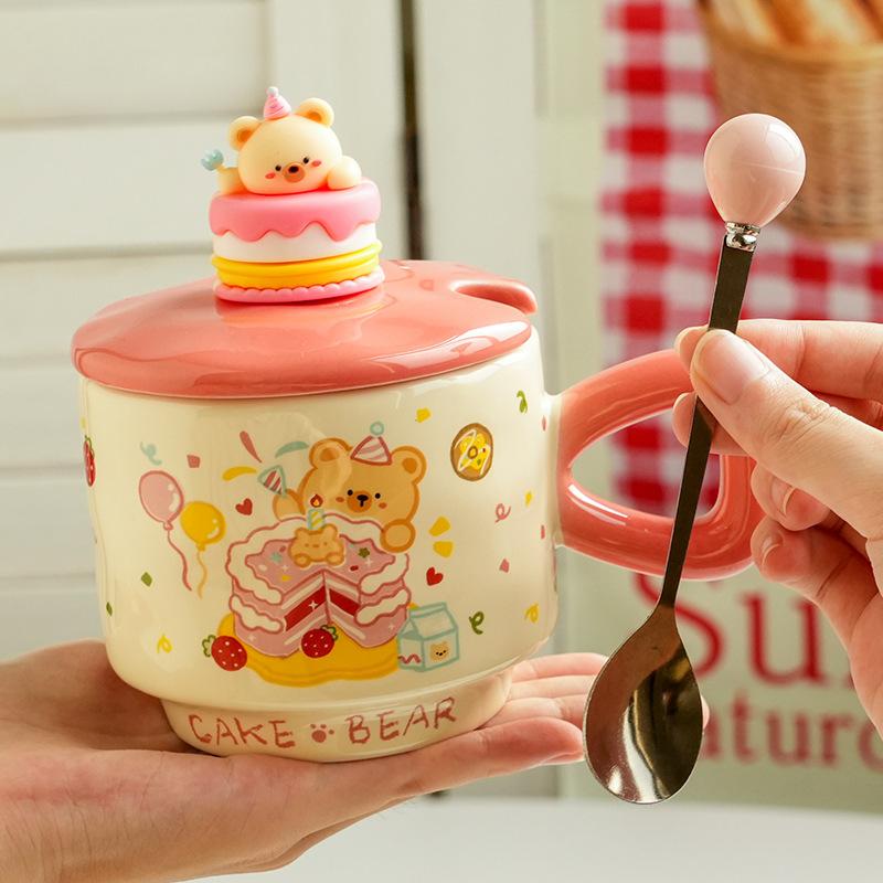 Creative Gifts Birthday Cake Ceramic Cup Children's Student Holiday Gift Cute Mug Household Teacup Water Cup
