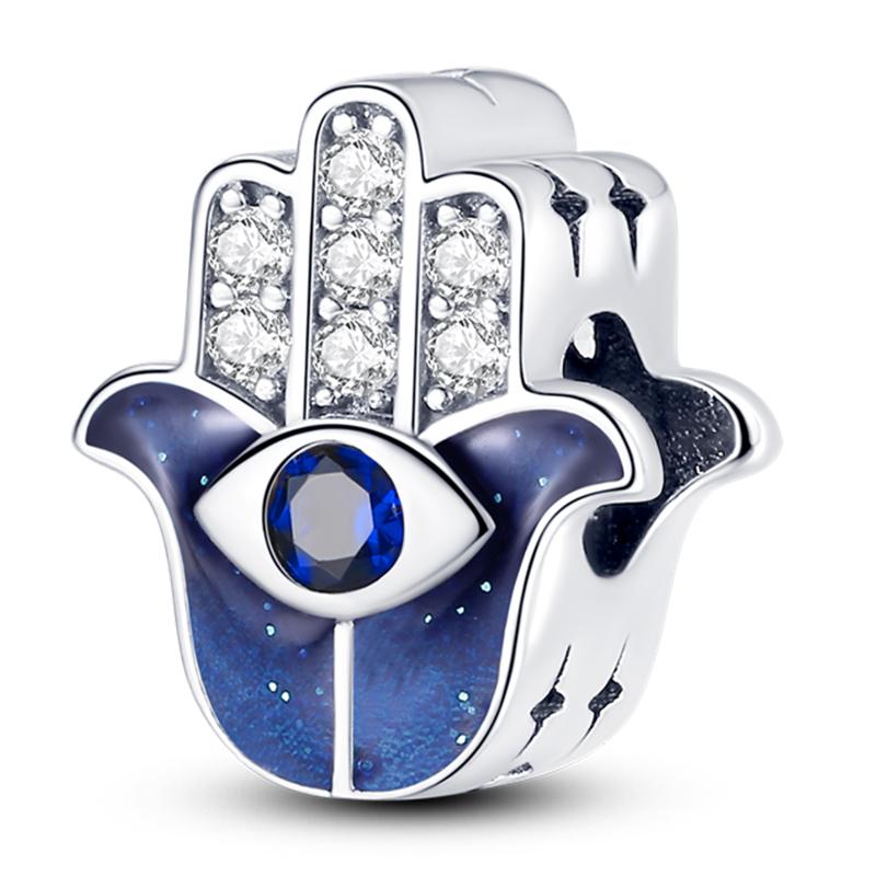 Real S925 Silver Color Classic Palm Devil's Eye Charms Beads For Women Male Fit  S925 Original Bracelets Fine DIY Jewelry