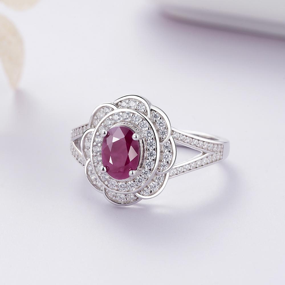 Flower design Natural longrido ruby Ring Earrings Pendant Necklace Set 925 sterling silver jewelry for women's daily party gifts
