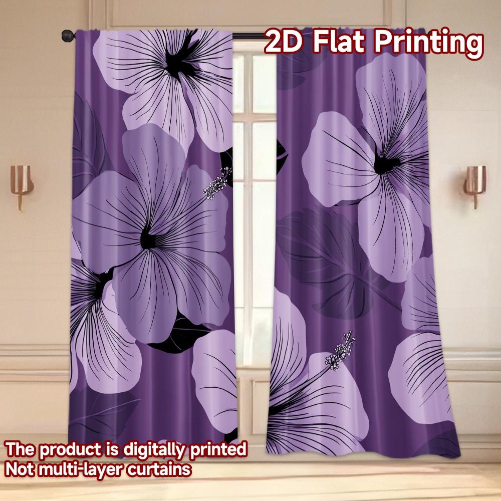 Flat Printing Curtains Without Rod Floral Elegance Purple Ramadan Festival Popular Drapes Durable Curtain Set Of 2 Made Polyester Washable