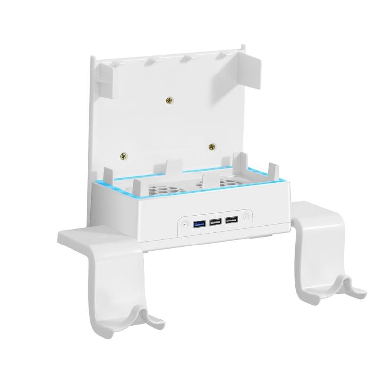 Wall Mount Bracket Built-in Cooling Fan Controller Holder Stand with LED Lighting USB Output for XB Series S Host