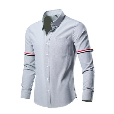 Yeni erkek gömlekleri gündelik moda düz renk Oxford iplik uzun kollu gömlek erkek üstleri