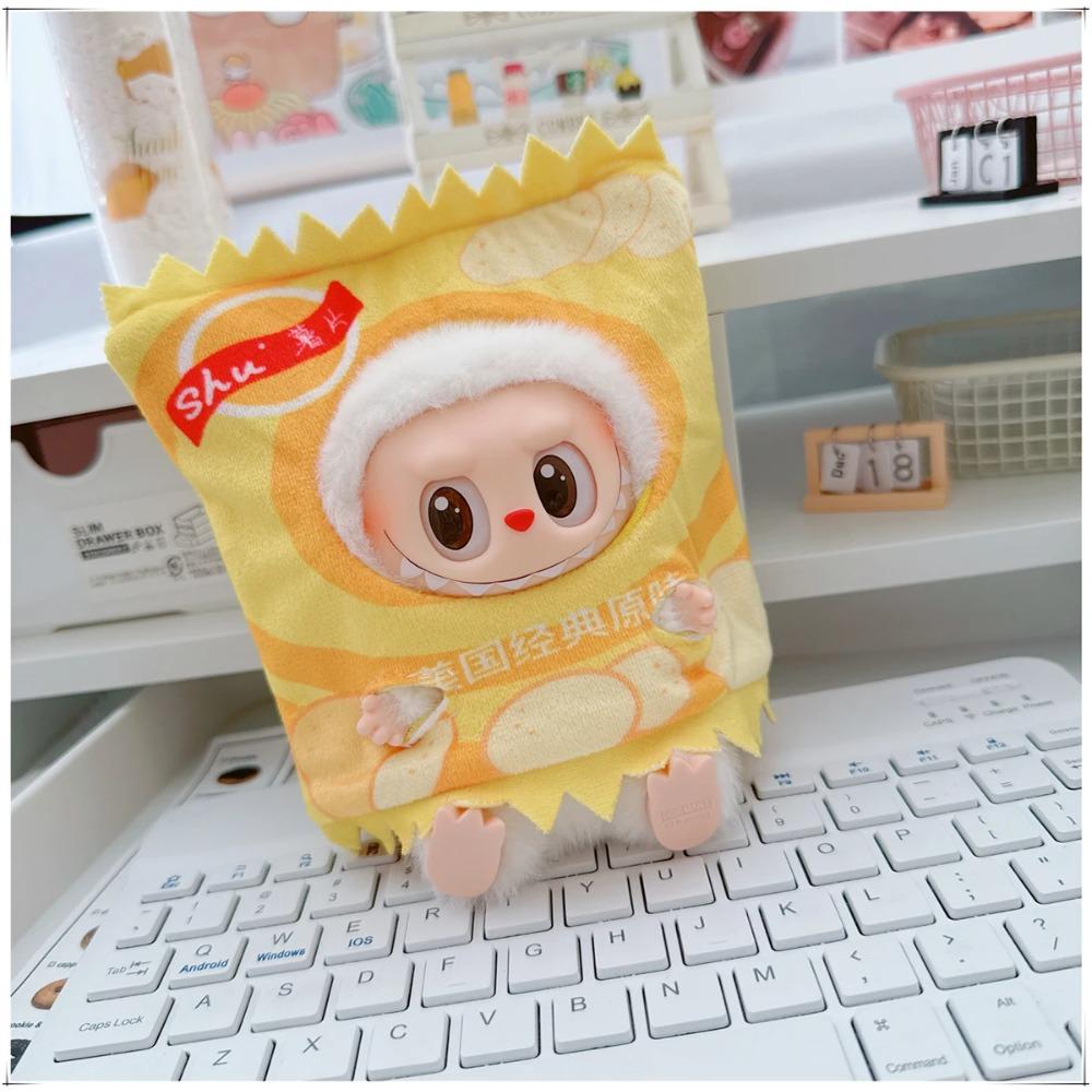 

For Labubu Wacky Mart Cute Doll Outfit Set - Fried Shrimp and Potato Chip Clothing Cartoon Costume Accessories for DIY Dolls