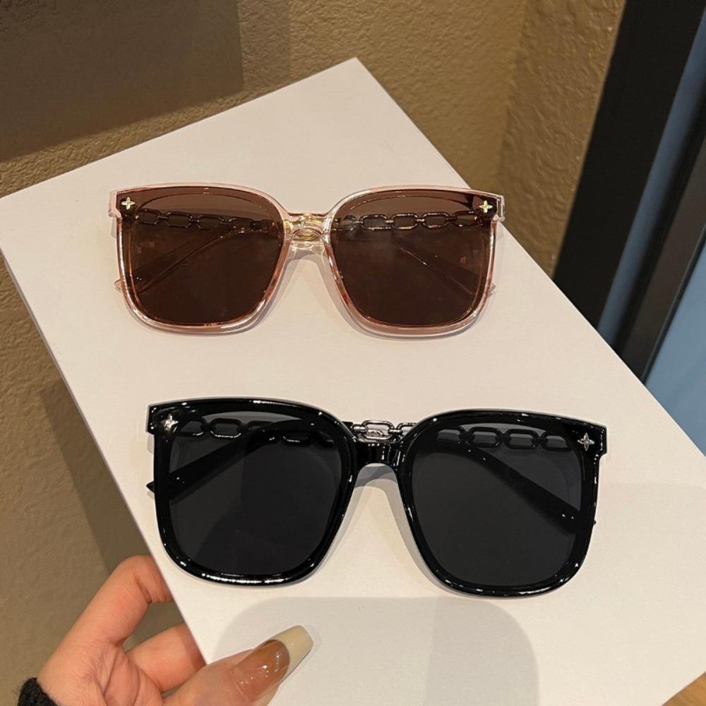 2PCS Chic Shining Sequins Link Chain Frame Over Sized Sunglasses for Women Men Trendy Shades Anti-radiation Eyewear