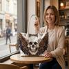 Gothic Skull Wings Print Tote Bag Fashion Daily Shopping Shoulder Bag for Street Casual Wear