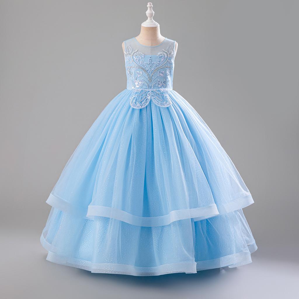 Vestito da Principessa per Bambina Elegante Matrimonio Festa di Compleanno Ballo Abito da Sera Bianco Prima Comunione Formale Abito in Pizzo per Bambine