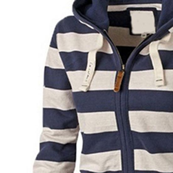 Felpa con cappuccio da donna autunnale casual a righe con cerniera e coulisse Giacca a vento Giacca Cappotto