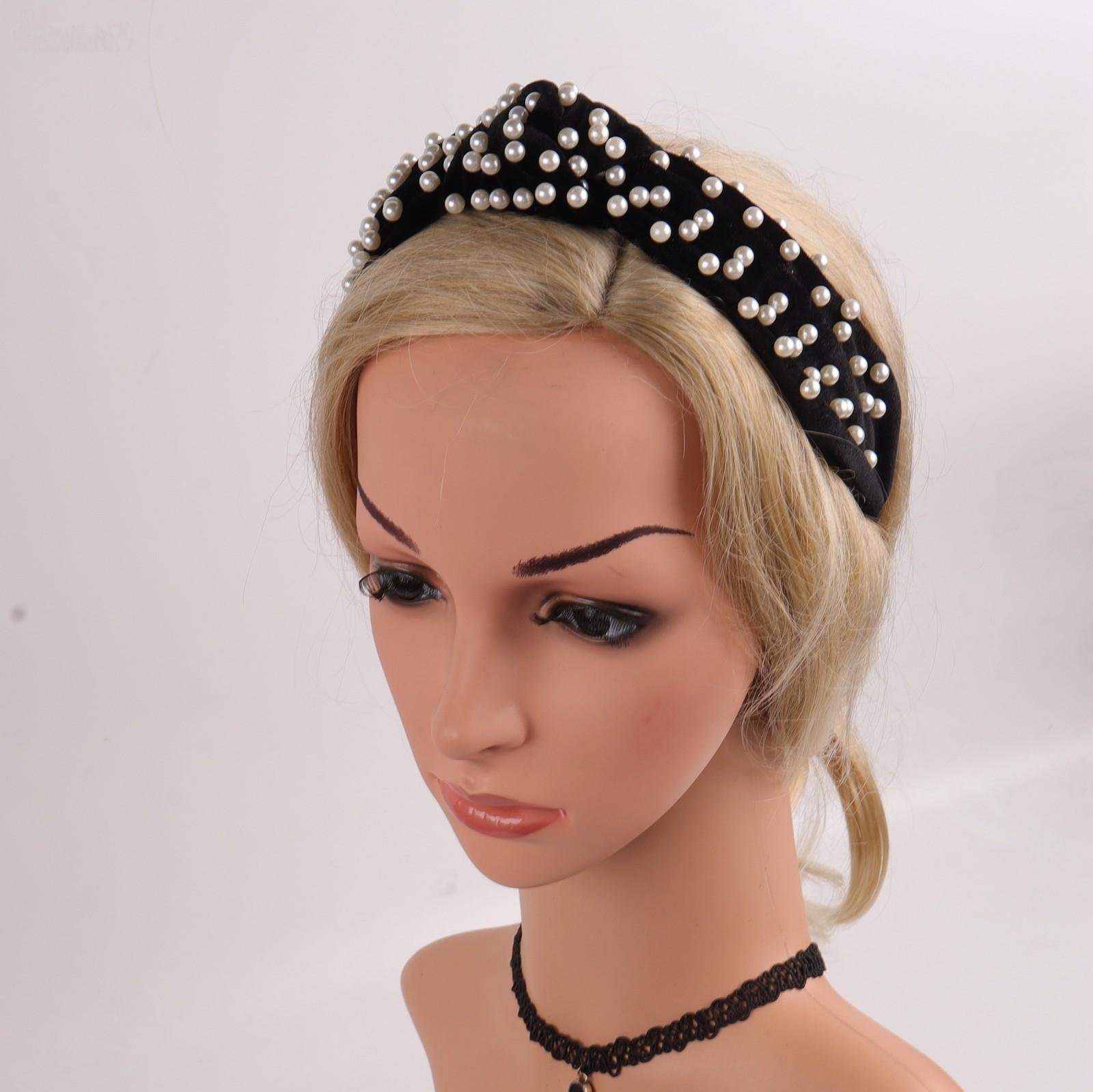 

Повязки на голову с жемчугом и крестом для женщин и девочек, однотонные широкие бусины, тюрбаны для волос