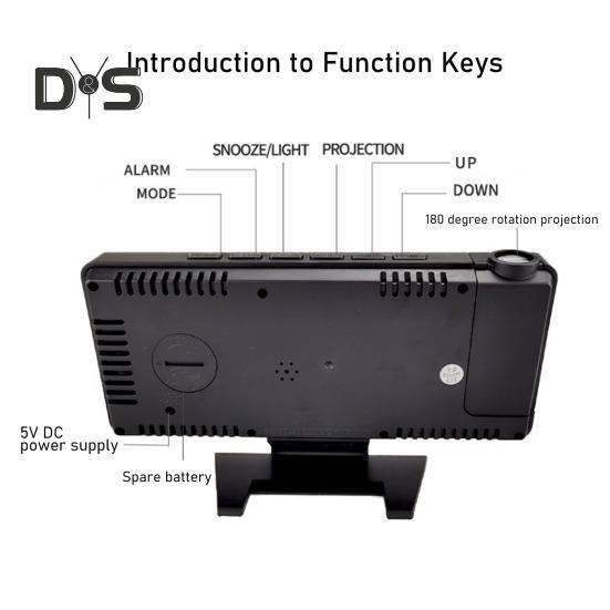 LED-Digitalwecker, großer Bildschirm, Mehrzweck-Projektor-Deckenuhr im 12/24-Stunden-Format mit Zeit-/Temperaturanzeige