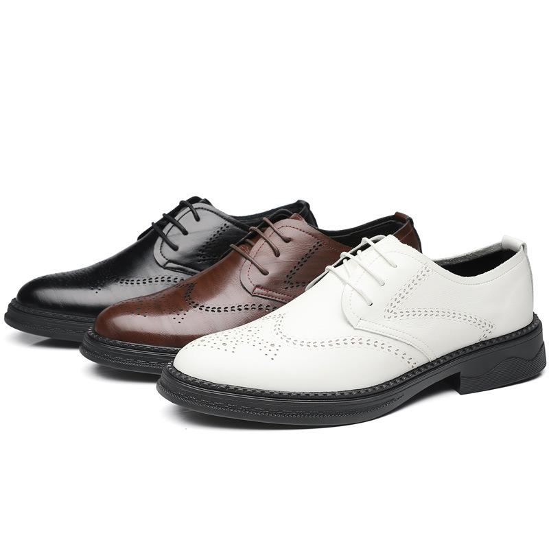 2024 Men Formal Shoes White Leather Business Casual Shoes Fashion Man Shoe Dress Office Wedding Brogue Shoes Social Shoe Male