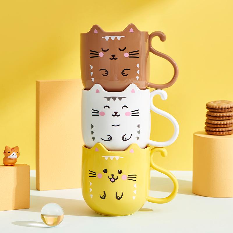 Cartoon Cat Wash Cup for Kids & Couples - Cute Toothbrush and Mouthwash Holder