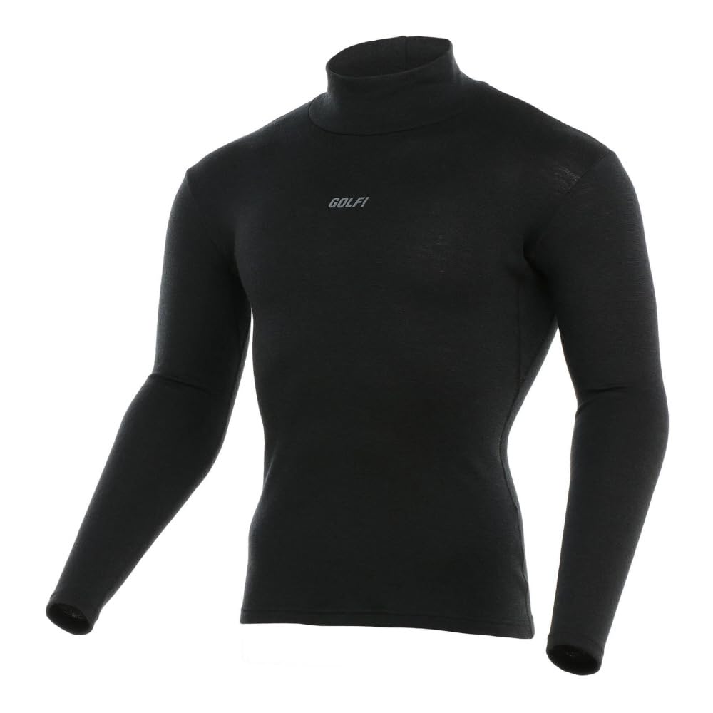 Mizuno Biogear Breath Thermo Wool Long and Size M High-Neck Shirt, Sleeve, Moisture-Wicking Heat-Generating, Thick, Men's, Black, (E2MJA501)