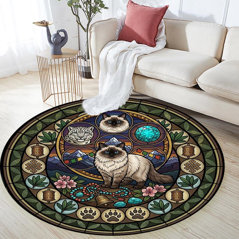 Feline Mandala Round Area Rug Under Office Chairs Bedroom Living Room Home Decor