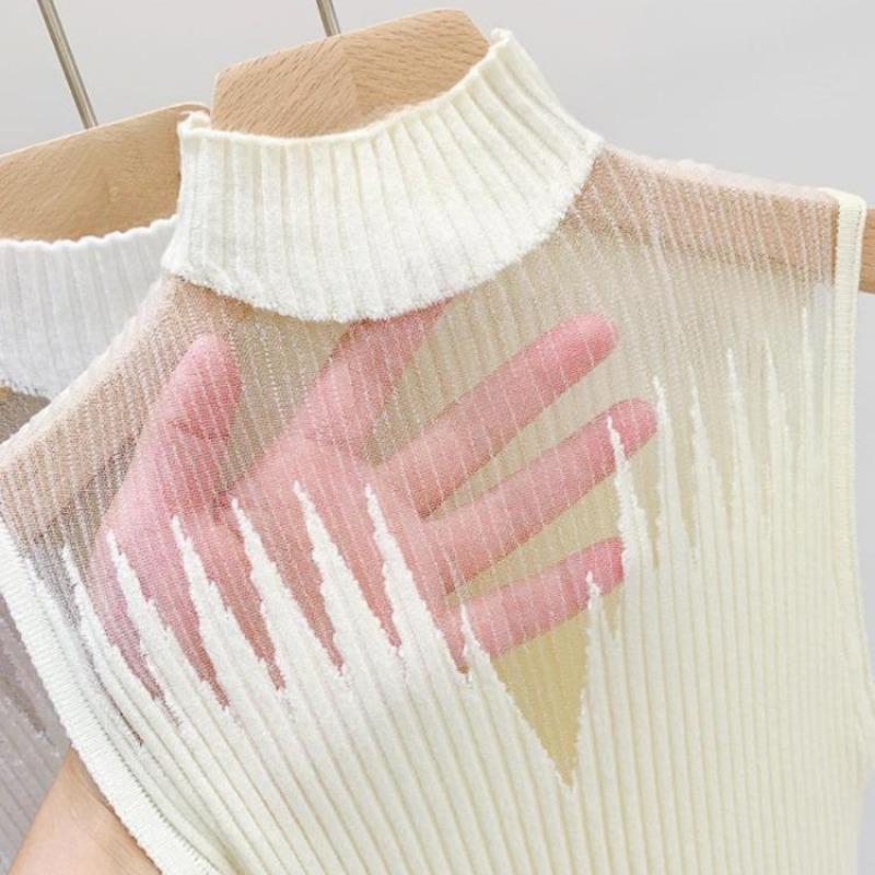 Dámské jednobarevné úzké pletené tílko bez rukávů Šik polovyvýšený síťovaný malý top Sexy dutý tílko