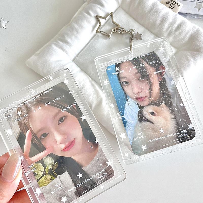 Acrylic Kpop Photo Card Holder Anti-Lost Keychain 3 Inch Ins Transparent Idol Protective Case Bag Bus Cards Sleeves Supplies