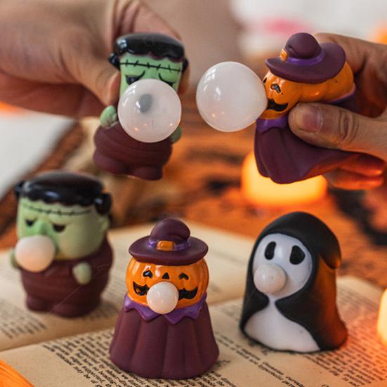 Soft Press Fidget Toys Halloween Squeeze Stress Relief Toy Bubble Pop Pumpkin Ghost Figurine Cute Toy for Interactive Kids Desk Decor Classroom