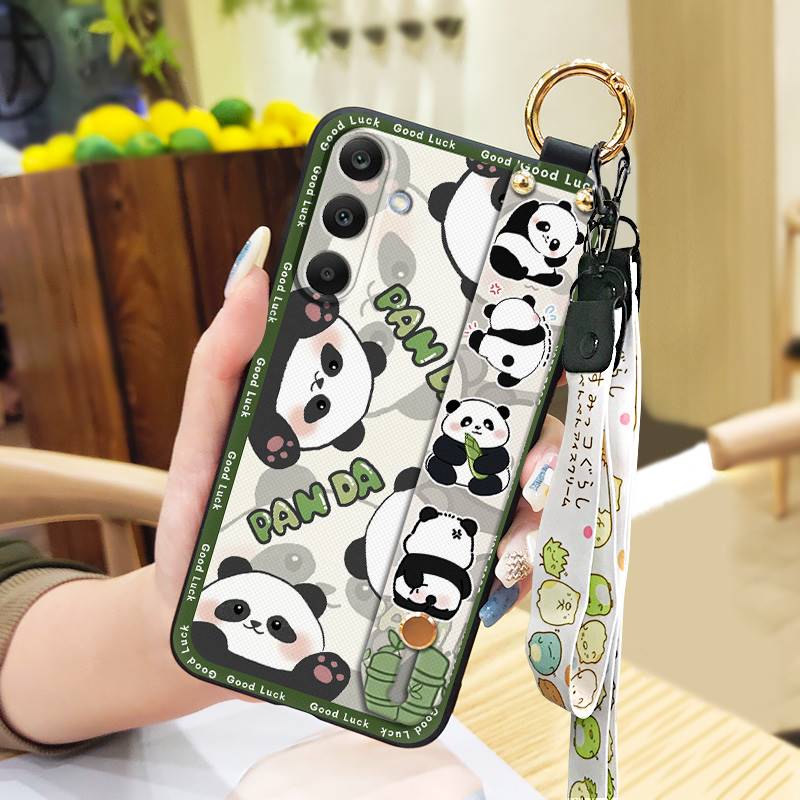 Durable Anti-knock Phone Case For Samsung Galaxy A16 5G/SM-166P/E Silicone Kickstand Panda Cute Fashion Design Lanyard