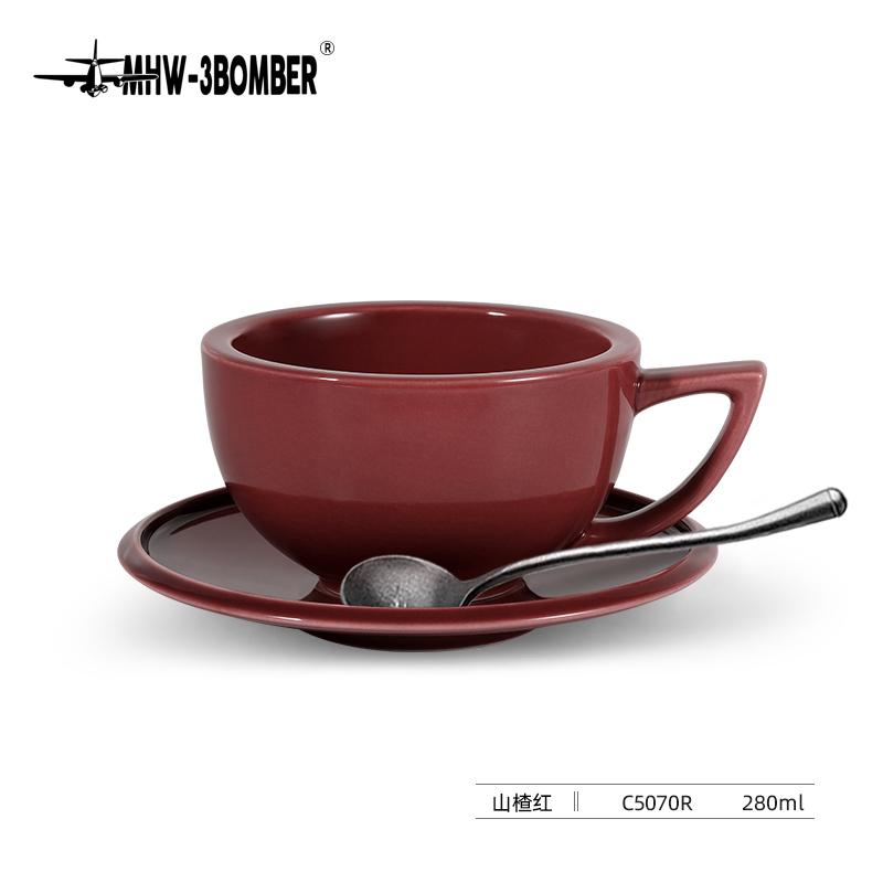 MHW-3BOMBER 280ml Ceramic Coffee Cup with Saucer & Spoon Set Art Latte Espresso Mug for Tea Cappuccino Home Kitchen Accessories 280ml