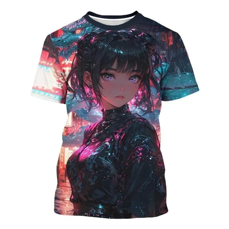 Summer New Cute Cool Girl Pattern T-shirt Personalized Fashion 3D Printed Short Sleeved Casual Comfortable Round-neck T-shirt
