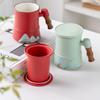 400ml Ceramic Tea Mug with Infuser and Lid for Loose Leaf Tea Steeper Mug with Wood Handle Mugs Tea Lovers Gifts