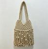 Forest-Inspired Tassel Woven Tote: Wooden Beads, Cotton Thread, Multi-Color Options, Customizable for Beach Vacations