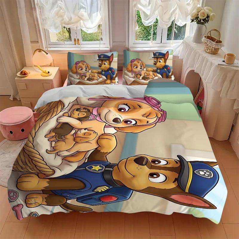 Police Puppies Patrol Printed 3pcs Bedding Set Soft Microfiber 1 Duvet Cover And 2 Pillowcases Home Bedroom Decor Xmas Gift K1898