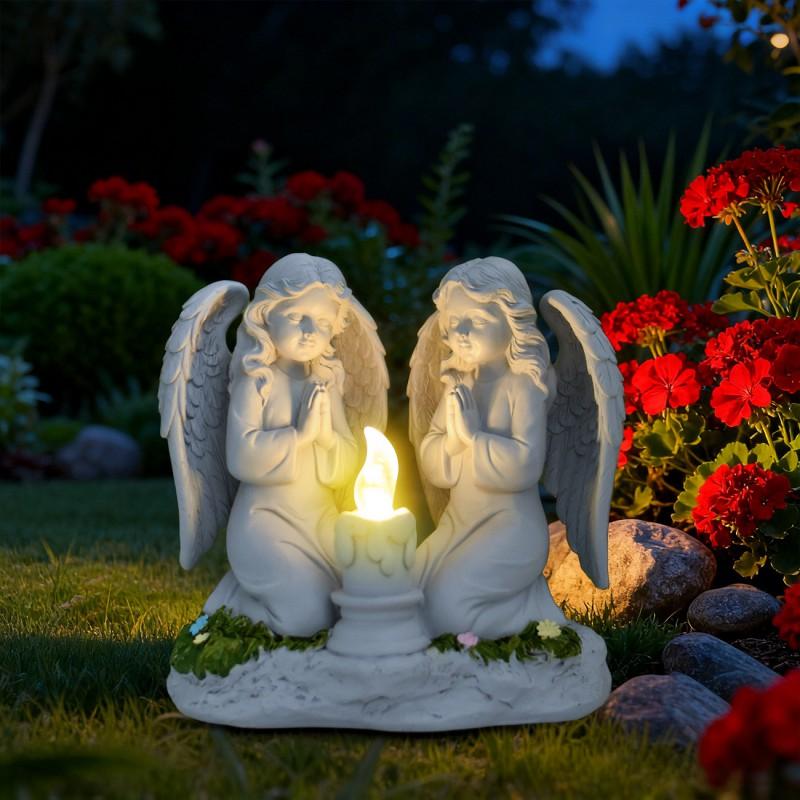 Solar Powered Outdoor Garden Angel Statue With Lantern Decor Yard Patio Villa Lawn Lighting
