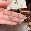 Zircon Flower Tassel Earrings, Korean Style, S925 Silver Needle, Slim Face Design