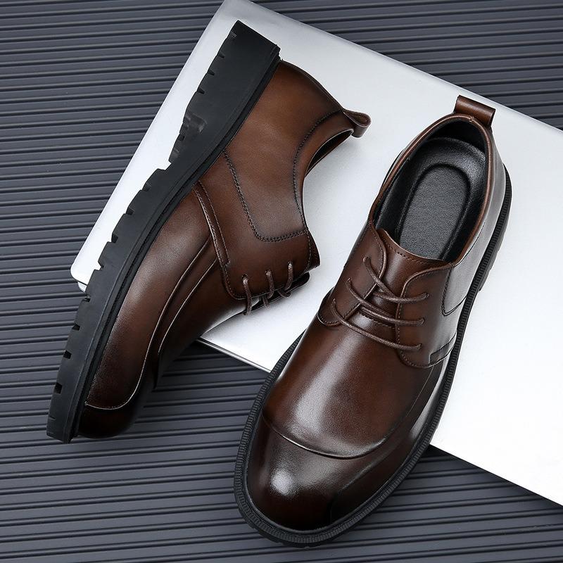 Men's Shoes Spring New Trend Platform Breathable Casual Shoes British Business Men's Wedding Leather Shoes Genuine Leather