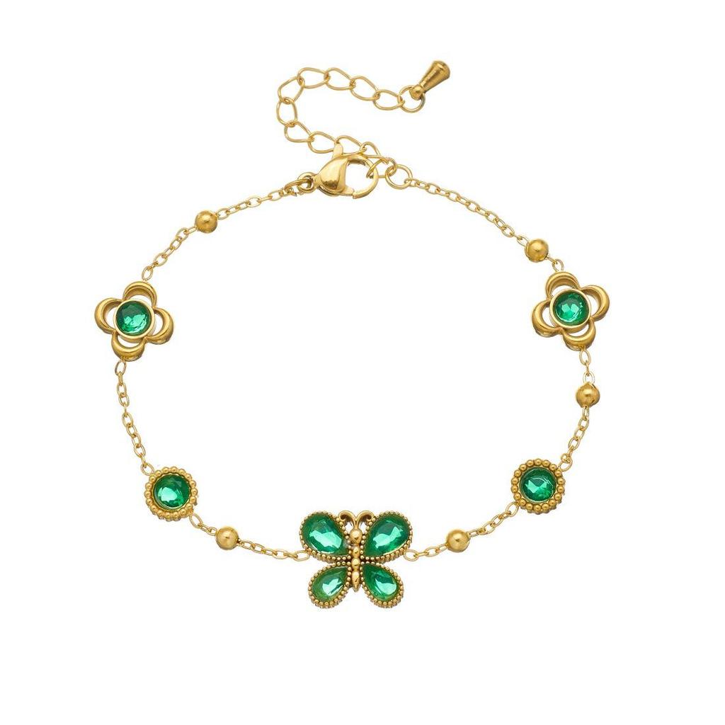 Niche Luxury Sweet Floral Butterfly Diamond Charm Gold-Plated Bracelet