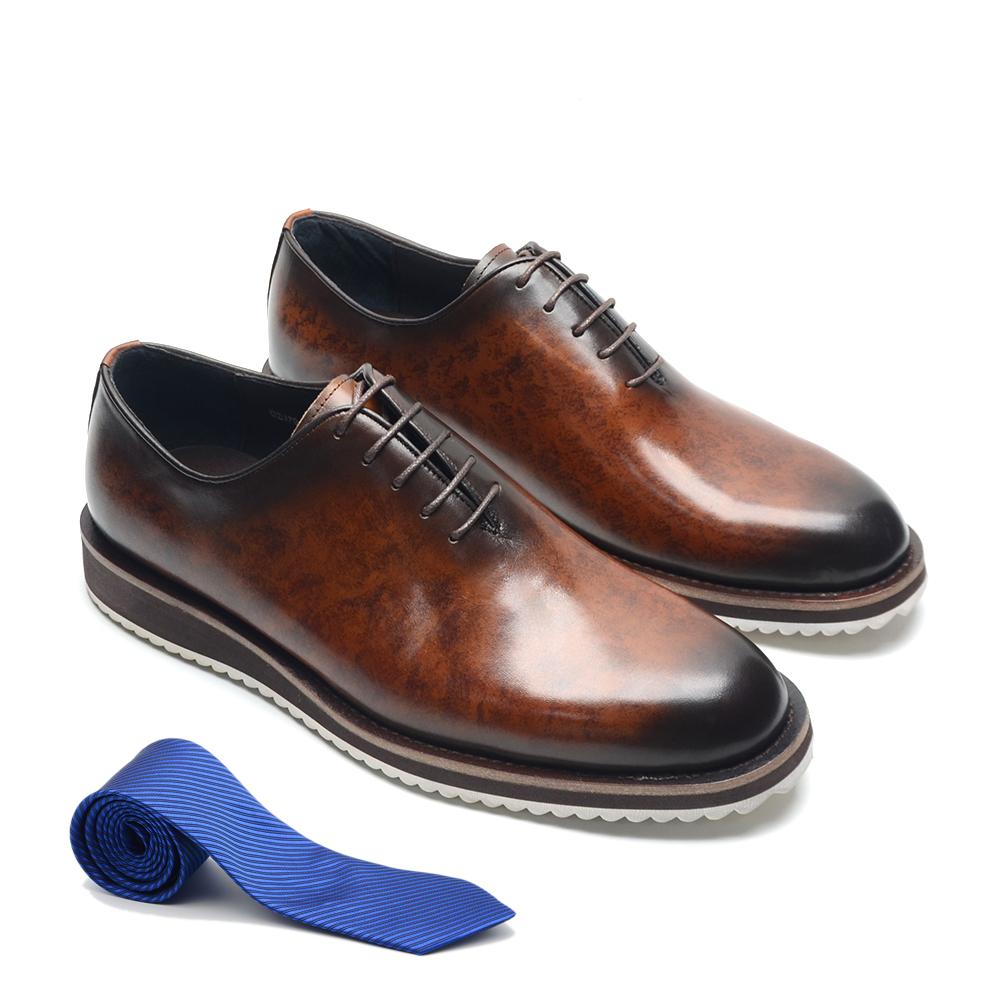 Mens Oxford Dress Sneakers Genuine Leather Soft Sole Non-slip Whole Cut Hand Painted Casual Business Flat Shoes for Modern Man