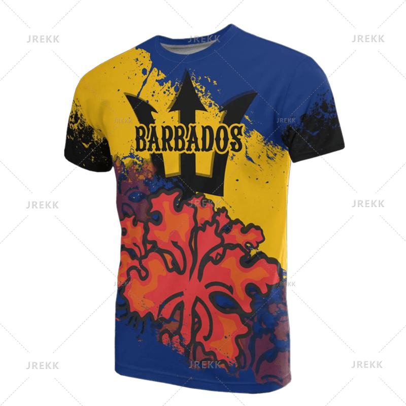 3D Barbados National Flag Map Printing T Shirt Barbados Coat Of Arms Graphic Tee Shirts Fashion Streetwear Short Sleeves Clothes