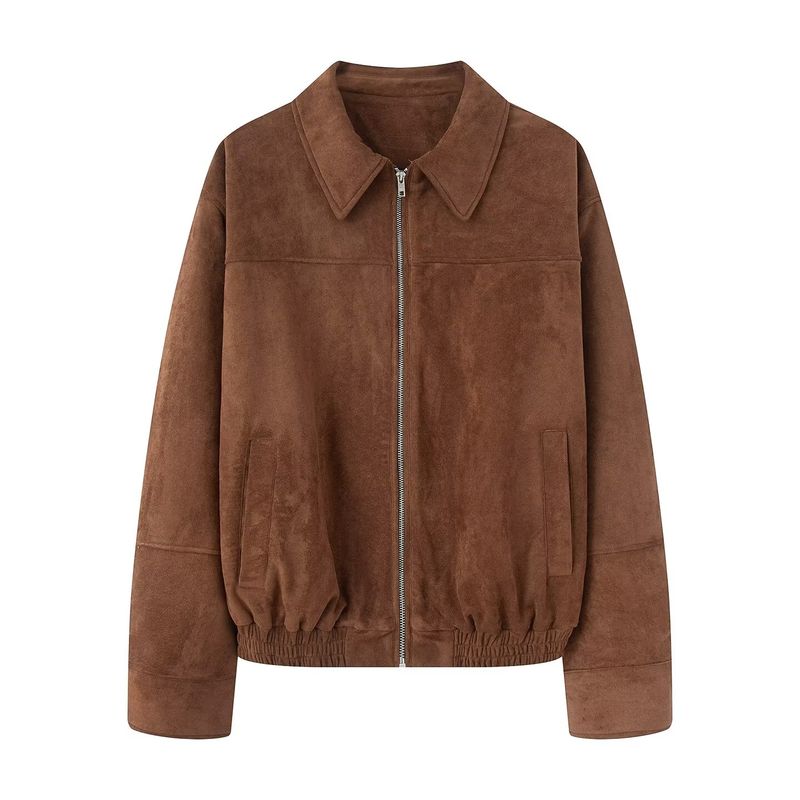 Kaslead New Women clothes Western Style Fashion Suede Fabric Bomber jacket Outerwear