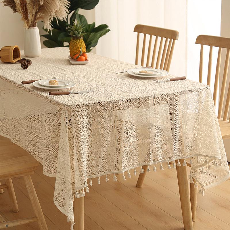 Elegant Pastoral Cotton-Linen Lace Tablecloth: Artistic, Dustproof, Non-Slip, Heat-Resistant, Hollow Design