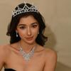 Krone Tiara Halskette Ohrringe Vintage Atmosphärische Strasssteine Geburtstagskrone Haarschmuck Braut Hochzeitskleid Dreiteiliges Set