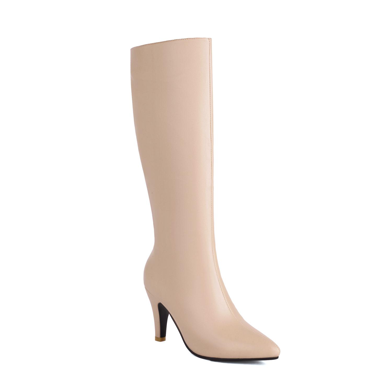 

Krazing Pot PU Autumn Winter Shoes Stiletto High Heels Beauty Fashion Boots Pointed Toe Keep Warm Mid-calf Boots 35 абрикосовый