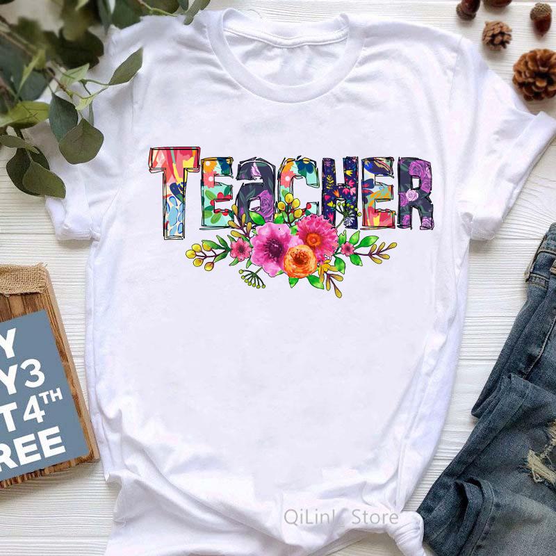 Watercolor Proud Teacher Herolife Print T-Shirt Women Super Mom Tshirt Femme Mother's Day Gift T Shirt Female Harajuku Shirt