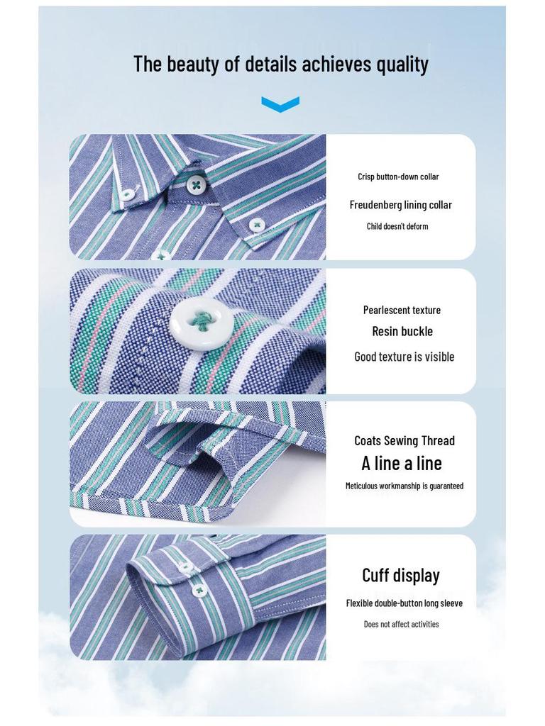 Camicia da uomo a righe in cotone Oxford a maniche lunghe con bottoni