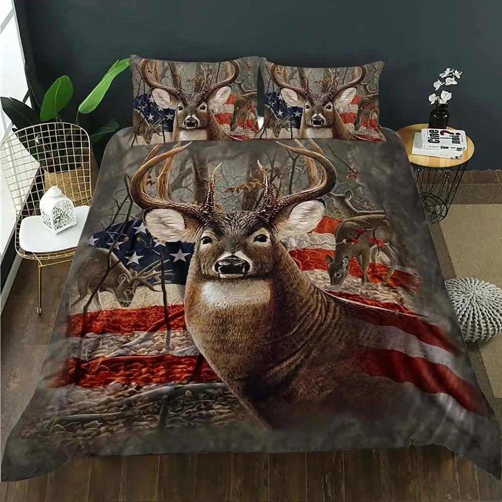 Deer Skull Rose Flowers And Feathers Duvet Cover Set Boho Dreamcatcher Bedding Sets With Floral Skull Head Comforter Cover Set