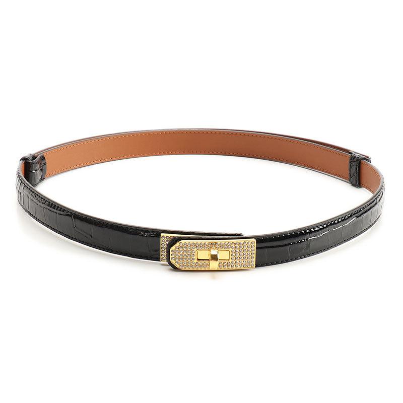 A Versatile Women's Dress with Rhinestone Alloy Lock Belt, A High-end Women's Belt with Double Buttons