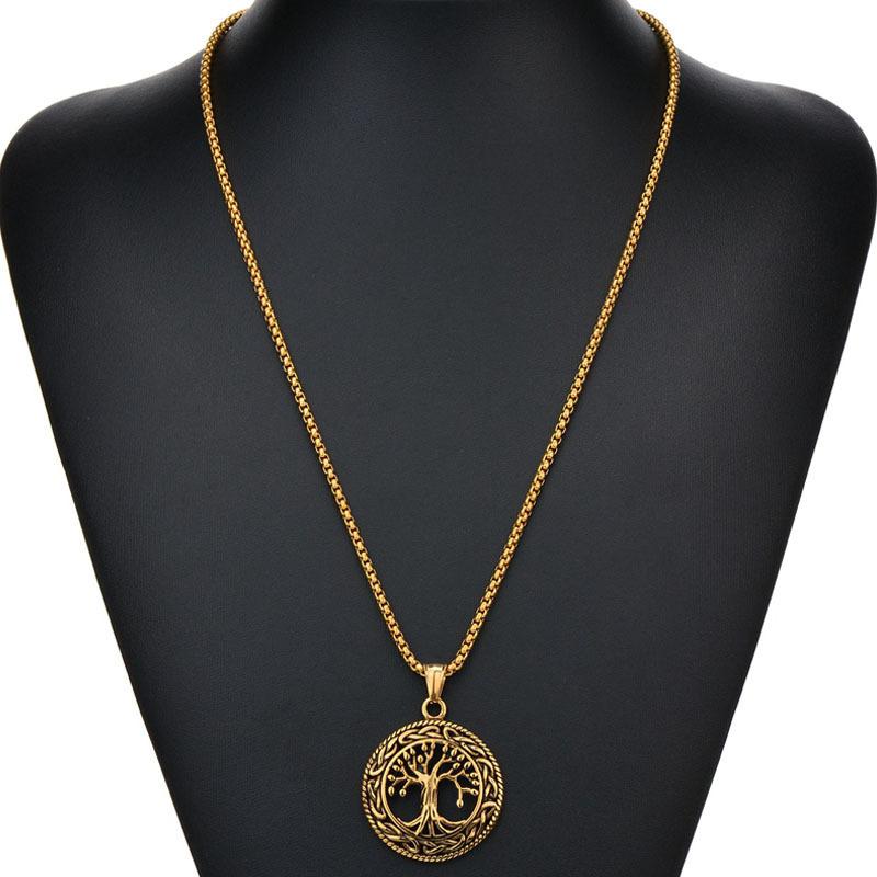 Tree Of Life Necklace Stainless Steel Vintage Family Tree Pendant Necklace 24In For Family Lovers