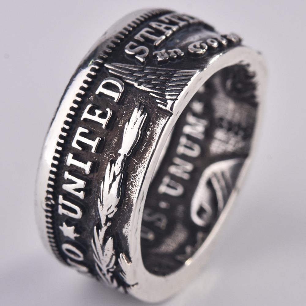 E Pluribus Unum Coin Ring US Motto S925 Silver Plated Band Ring for Men Women no. 6