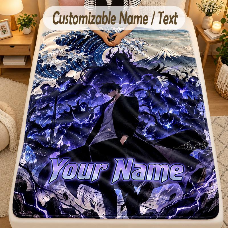 Flannel BlanketSolo Leveling Custom Name Text Personalized Soft Warm Throw Blanket Home Decor Gift